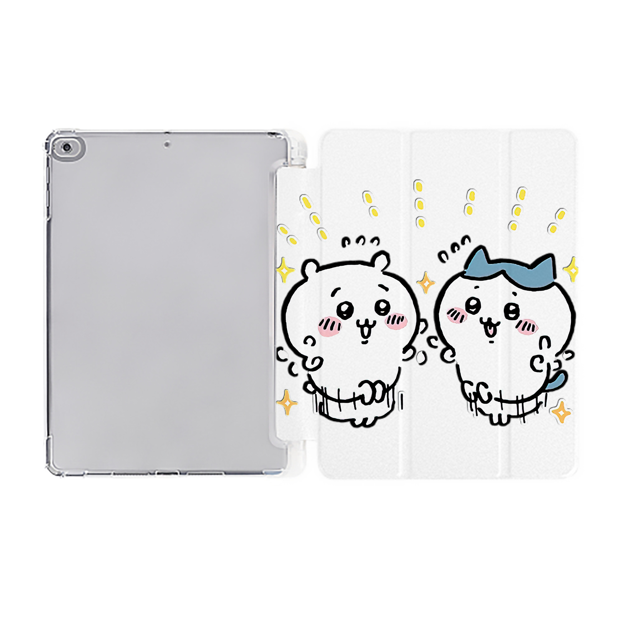 （画像用） ちいかわ ハチワレ Chii-kawa hachiware IPad ケース ペン収納付き 三つ折りスタンド PUレザー×シリコン 対応機種9.5/10.5/10.9インチ